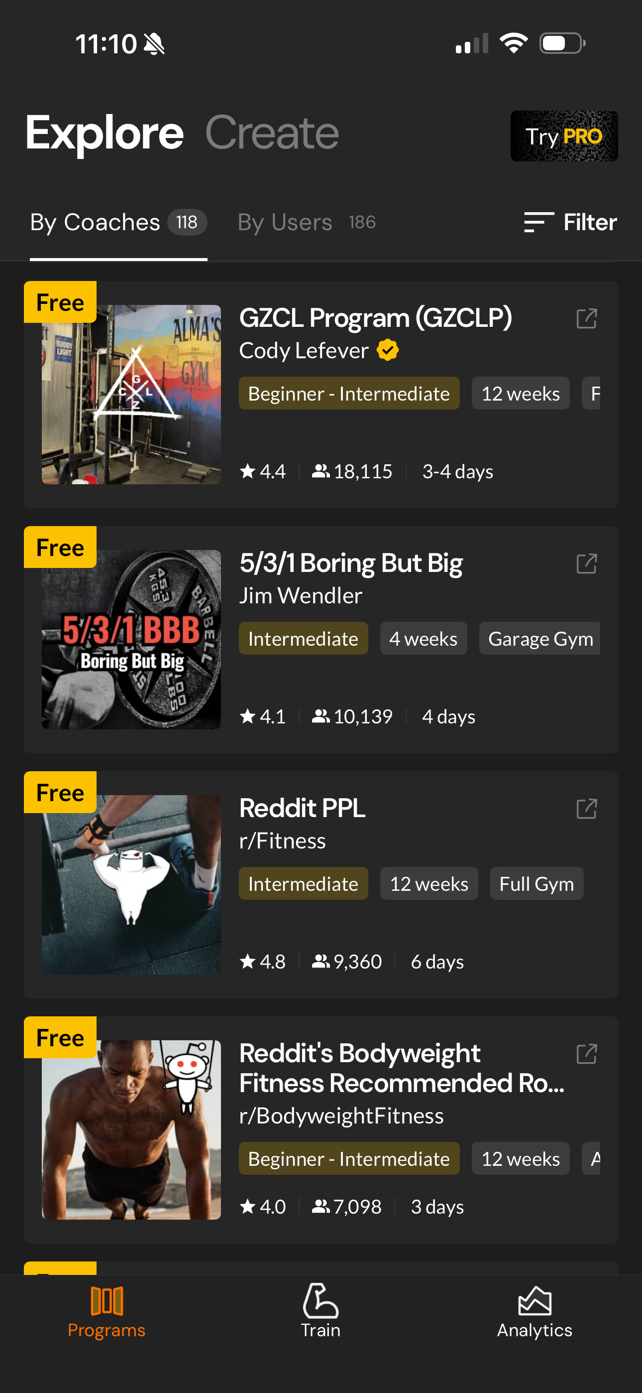 Boostcamp app programs screen